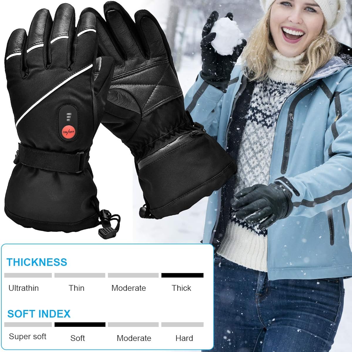 Upgraded Heated Gloves for Men Women,Electric Ski Motorcycle Snow Mitten Glove Arthritis: Clothing