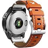 NotoCity Watch band for Fenix 7 / Fenix 6 / Fenix 5, 22mm Easy Fit Genuine Leather Strap for Fenix 7 Pro/Fenix 6 Pro/Fenix 5 Plus, Forerunner 955/945 Approach S60/S62, Epix (Brown)