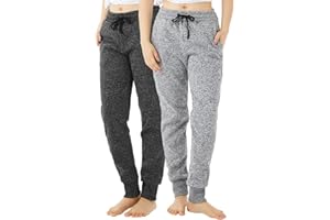 TEX2FIT 2-Pack Joggers for Women with Side Pockets, Rib Cuff Bottoms, Soft Fleece Sweatpants for Women (2pcs Set)