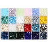 Tibaoffy Round Faceted Crystal Glass Beads Assorted Kit - 6mm Size, 24 Multicolor Options (1,200pcs Total) with Organizer Box for Adult DIY Jewelry Making