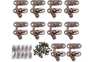 Youmeizer 10 Pieces Antique Vintage Lock Latch Hook Hasp Horn Lock with 40 Screws Jewelry Box Hardware Thickened Horn Lock Clasp Arm Latch Size 27 x 25 x 8mm (Red Copper Color/Left Latch Hook Hasp)
