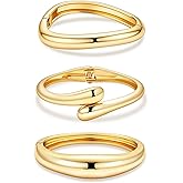 2/3/6pcs Chunky Gold Bangle Cuff Bracelets for Women, Dainty 14K Gold Plated Stackable Bangles Bracelet Set Jewelry Gift