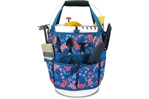 KUNN Bucket Organizer 5 Gallon 18-Pocket Tool Bucket Bag with 6 Hooks, Gardening Tool Holder Caddy for Gardeners, Outdoor Yard Work, Soil Plant Flower Gardening Accessories with Grip Pad, Blue