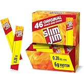 Slim Jim Smoked Jerky Meat Snack Sticks, Original Flavor, 0.28 oz., 46-ct | 6g protein per serving; Original flavor; great Halloween snack to hand out; perfect in lunchboxes; bulk pantry staple