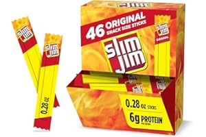 Slim Jim Smoked Meat Sticks, Original Flavor, 6g Protein Per Serving, Snack Size, Stocking Stuffer, 0.28 oz. (46 Count)