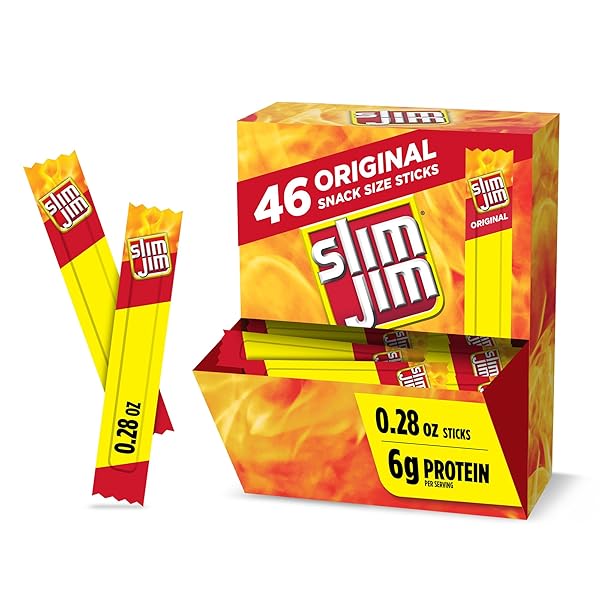 SLIM JIM SMOKED MEAT STICKS, ORIGINAL FLAVOR, 6G PROTEIN PER SERVING, SNACK SIZE, STOCKING STUFFER, 0.28 OZ. (46 COUNT)