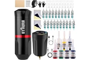 STIGMA Wireless Tattoo Gun Tattoo Kit Complete with Rotary Tattoo Pen,1400 mAh Tattoo Battery, 20Pcs Tattoo Cartridge Needles and 7 Colors Tattoo Ink Set Tattoo Accessories STQ49P802-1