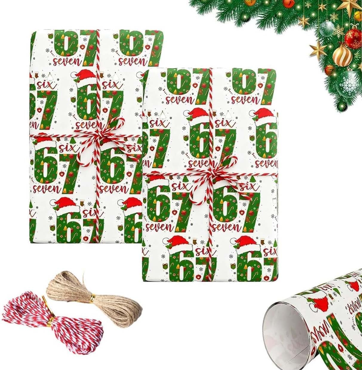 Photo 1 of 2 Pcs 67 Christmas Wrapping Paper, 67 Meme Christmas Gift Wrap, 67Meme Funny Teen ChristmasGift Wrap, Unique Six Seven Holiday Wrapping Papers, Santa 67 Meme Gift Wrap(2pcs White-Green)