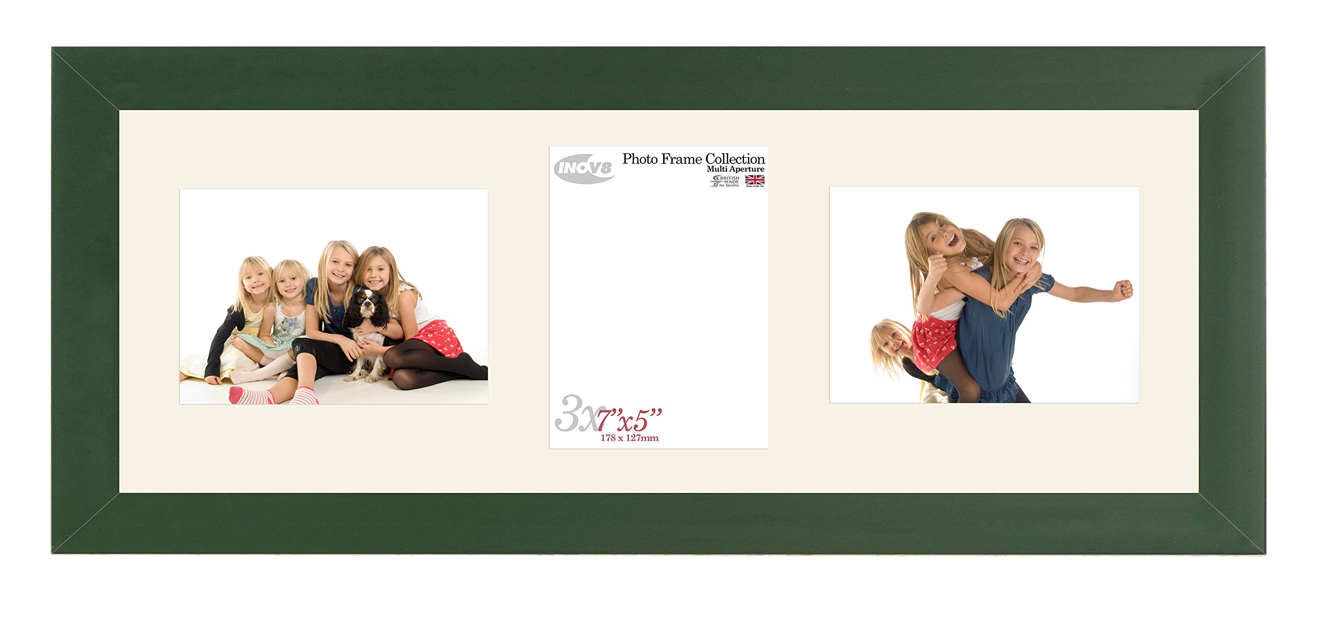 Inov8 British Made Picture/Photo Frame, Value Racing Green Triple App 7x5 x 2L/1P Inch, Pack of 2