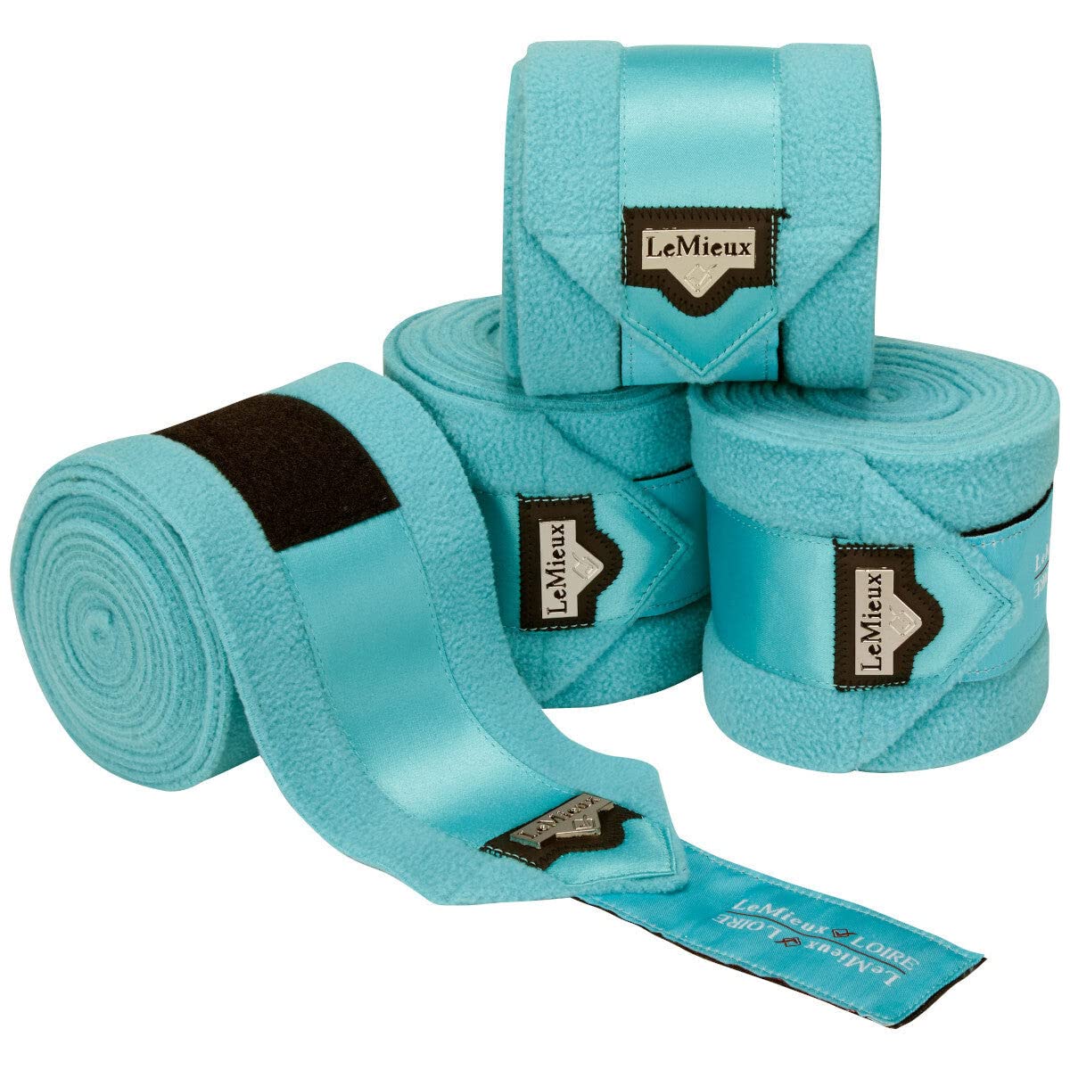 LeMieux Loire Horse Polo Bandages in Azure - Soft Anti Pill Luxurious Satin End Detail Set of 4 Equestrian Protection Footwear - Full