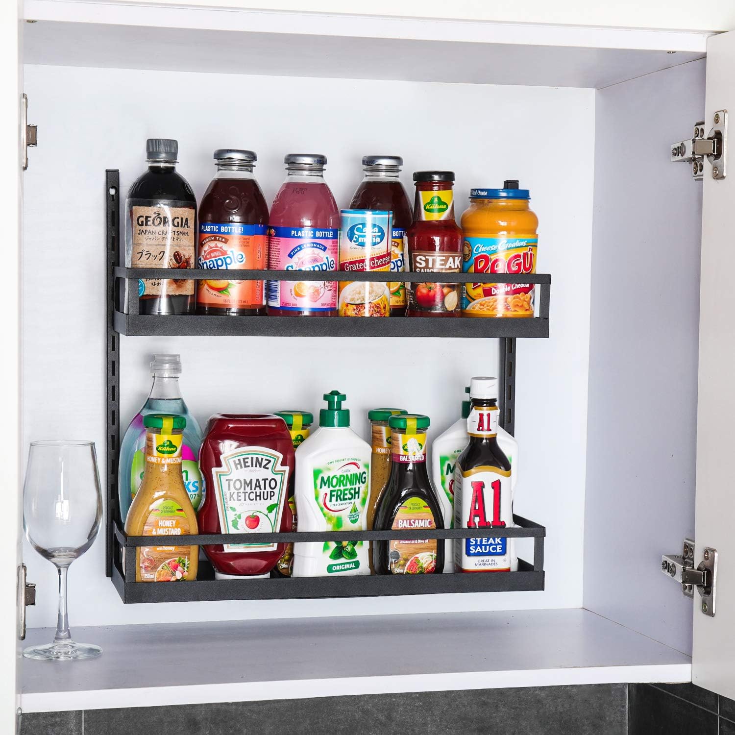 X-cosrack Wall Mount Spice Rack Organizer 5 Tier Height-Adjustable Hanging Spice Shelf Storage for Kitchen Pantry Cabinet Door, Dual-Use Seasoning Holder Rack with Hooks, Black-Patent Pending: Home Improvement