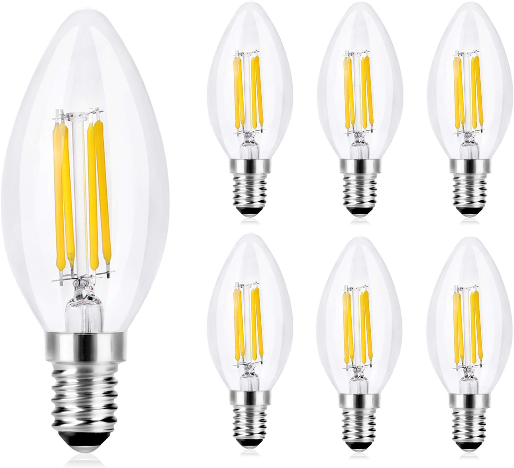 Wedna LED Candle Light Bulb 4 Watts E14 420 LM - 40W Incandescent Bulbs Equivalent - Small Edison Screw Clear Candle Lightbulb, Non-Dimmable, 2700K Warm White, 6 Pack [Energy Class A+]