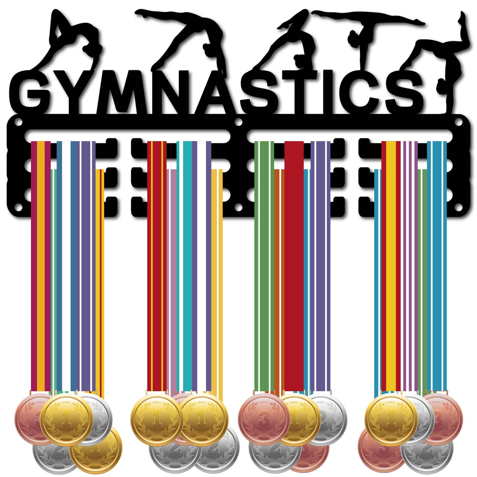 CREATCABIN Gymnastics Medal Holder Hanger Medal Display Rack Organizer Metal Small Shelf Medal Holders Stand Frame Decor Wall Mounted Hanging with 12 Hooks for Athlete Medalist Black 11.4 x 5Inch