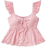 RoseSeek Girl's Lace Ruffle Cap Sleeve Tops Bowknot Sweetheart Neck T Shirt Babydoll Peplum Tee Top