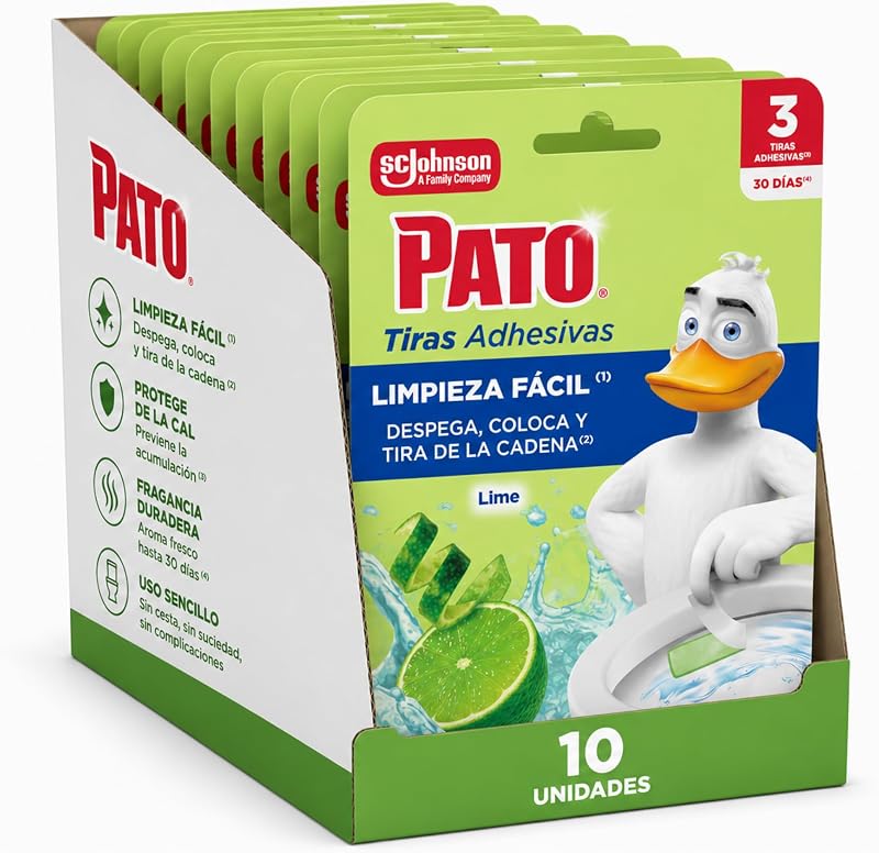 Tiras Adhesivas WC Lima, Limpia, Refresca y Perfuma el Inodoro, Frescor Intenso, Pack de 10 = 30