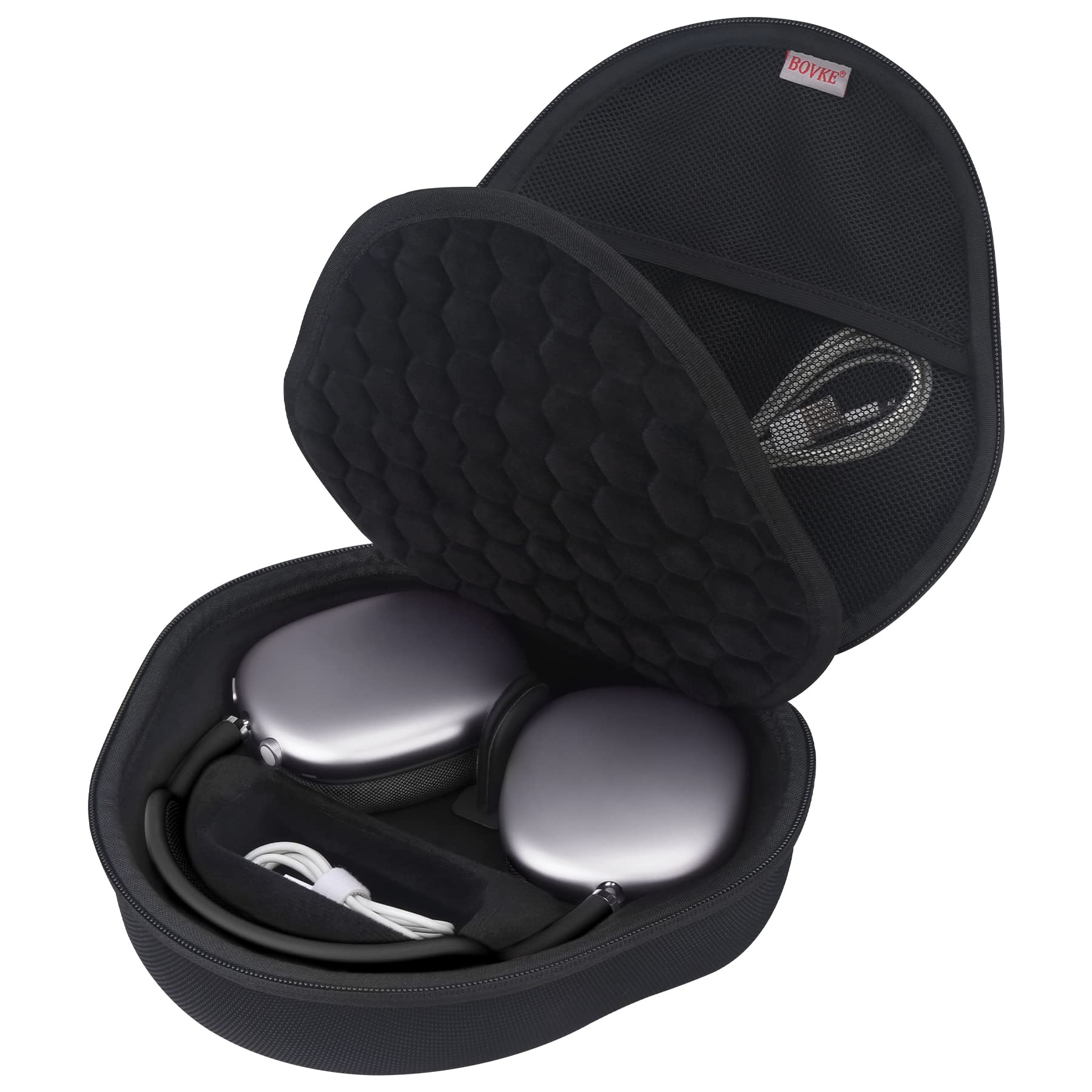 BOVKE Hard Case with Sleep Mode for Apple AirPods Max 2 / AirPods Max Wireless Over-Ear Headphones, AirPods Max 2 / Max Portable Smart Travel Holder, Mesh Pocket for Headphones Accessories, Black