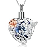 MFRZBVO Hummingbird Cremation Jewelry Heart Urn Necklace for Human Ashes for Women Men Memorial Ashes Keepsake Pendant