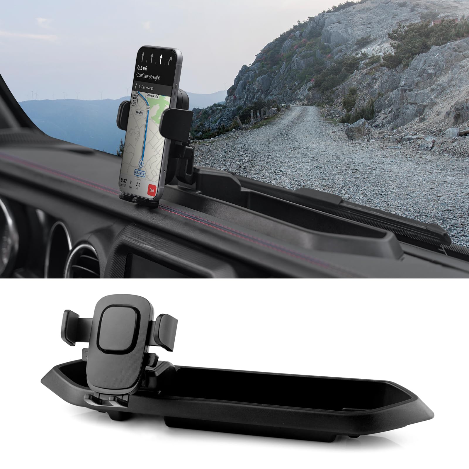 Photo 1 of LitMiRaCle Phone Holder with Storage Case Compatible Jeep Wrangler JL, Phone Mount, Dash Tray Phone Holder Accessories Compatible with Wrangler 2018-2024 JL JLU & Gladiator JT 2020+