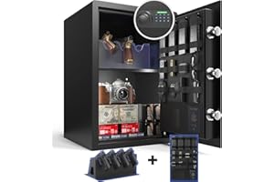 Grimtron Gun Safe - (2.04 cu. ft.) Gun Safe for Handgun, Include Door Gun Organizer and Gun Rack, Silent Mode, Backlit Keyboard, and LED Light. Safe Box with Anti-Rust, Anti-Theft, Anti-Pry 500E