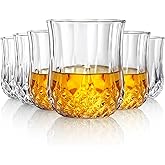 LUXULISH Diamond Whiskey Glasses Set of 6 with Compact Size, Premium Crystal Bourbon Scotch Glass for Men Dad, Solid Old Fashioned Glass Lowball Bar Glasses -7Oz