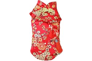 BAMY New Year Dog Cheongsam Fortune Bag Cat Tang Suit Chinese Traditional Pet Outfit Qipao for Cats Small Medium Dogs (XL (Chest Circumference 24.4"), Red)