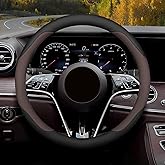 Mihecor Steering Wheel Cover Standard Size Medium 14.5-15 inch, Breathable Microfiber Leather, Anti-Slip, Soft Grip, Universal Fit for Cars SUVs Trucks, Black and Chocolate Brown