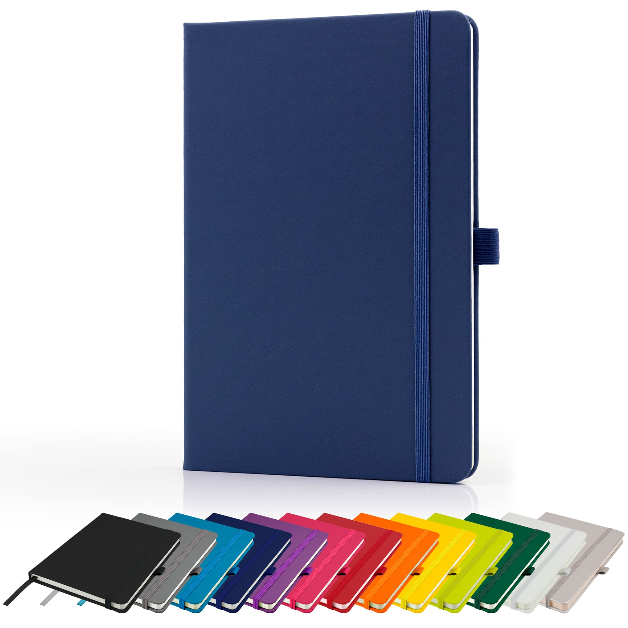 Savvy Bee Premium A5 Notebook New Lined Hardback Journal with Pen Loop,196 Page, Elastic Closure and Ribbon Marker Notepad Note Book Notes Pad (Navy)