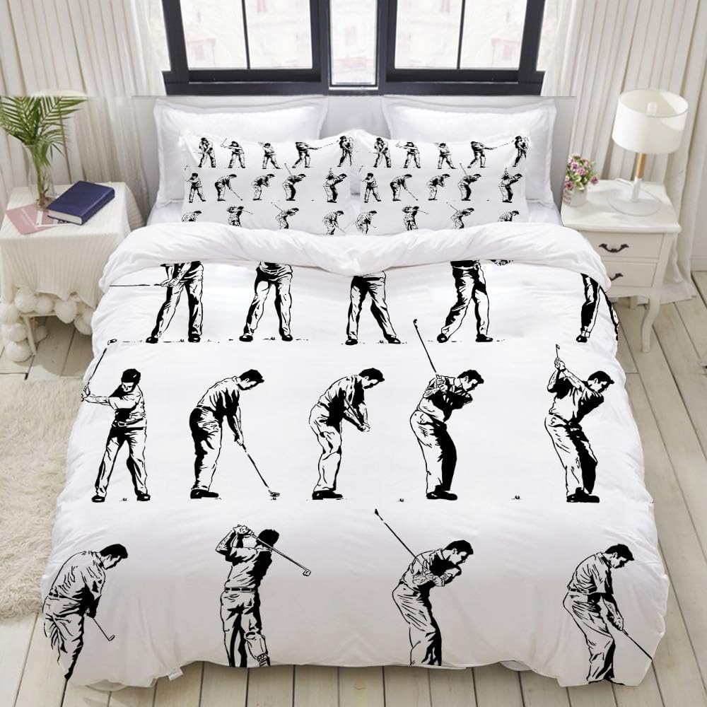 Popsastaresa 3d Print Bedding Sets With 2 Pillow Shams Golf Swing Shown In Fourteen Stages Sports Hobby Themed Sketch Art Storyboard 3 Piece Bedding Set With Duvet Cover Sets Double Size Amazon Co Uk Kitchen
