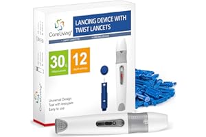 CareLiving Lancing Device and 100 Lancets for Diabetes Testing, Single Use, 30 Gauge Lancets, for Minimizing Pain and Discomfort