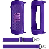 Aenllosi for JBL Flip 7 Protable Bluetooth Speaker Silicone Cover Case with Adjustable Shoulder Strap,Purple (Case Only)