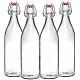Set of 4-33.75 Oz Giara Glass Bottle with Stopper Caps, Carafe Swing Top Bottles with Airtight Lids for Oil, Vinegar, Beverages, Liquor, Beer, Water, Kombucha, Kefir, Soda, By California Home Goods