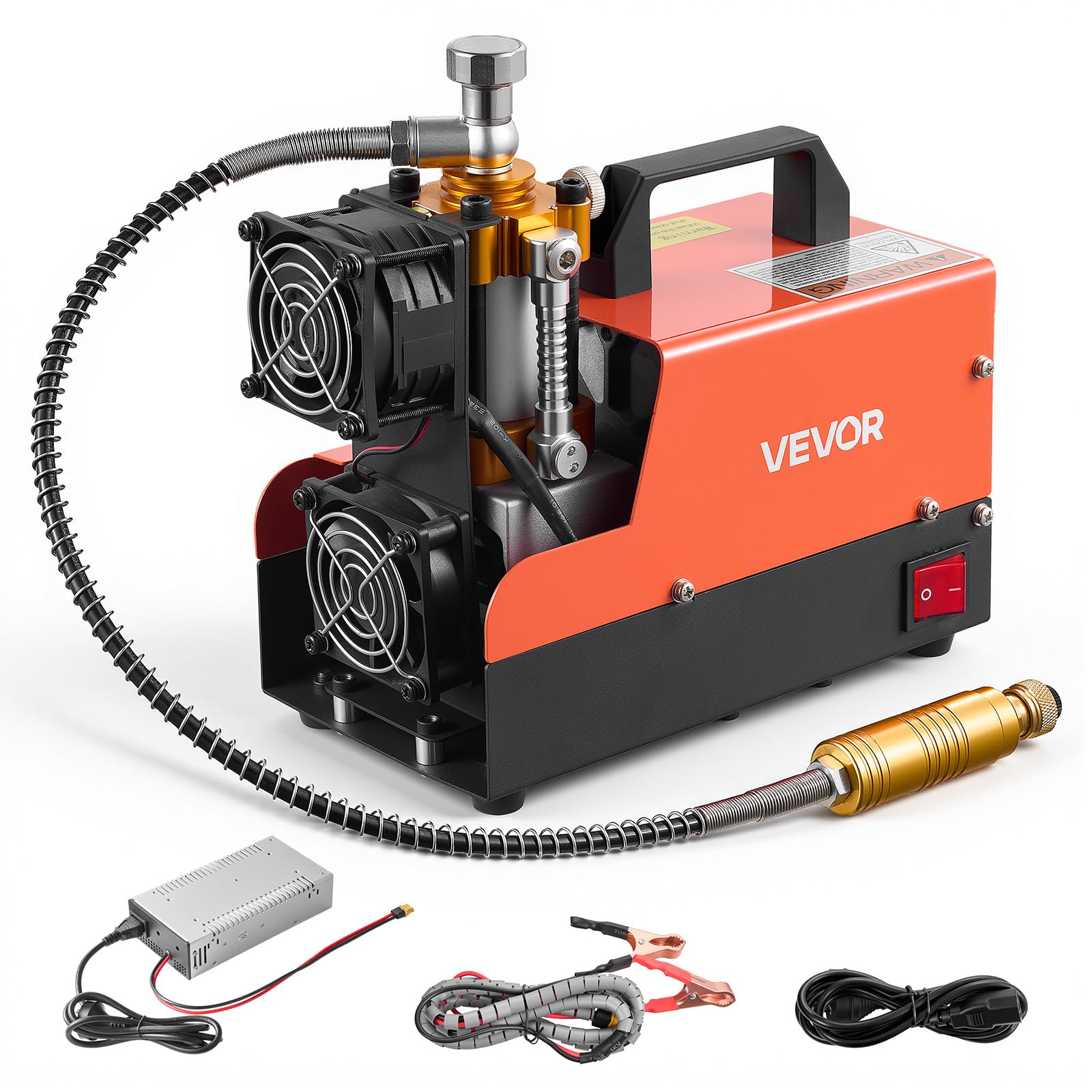 VEVOR Compresor de aire PCP 4500PSI PCP Compresor de pistola de aire y convertidor externo, parada manual 250W DC12V/AC120V Compresores portátiles de tanque de paintball para rifle de aire, botella de buceo