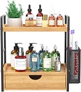 LEMIKKLE 2-Tier Wood Vanity Organizer with Drawer, Cosmetic & Bath Storage