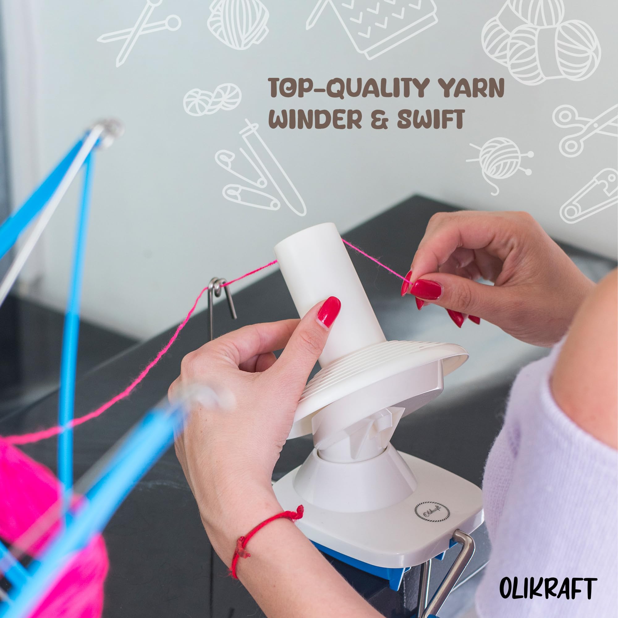 Olikraft Crochet Yarn Winder for Crocheting and Umbrella Swift (with Skein Holder) Combo Set - Yarn Spinner for Crocheting, Cake Ball Winder, Roller, Baller, Spooler