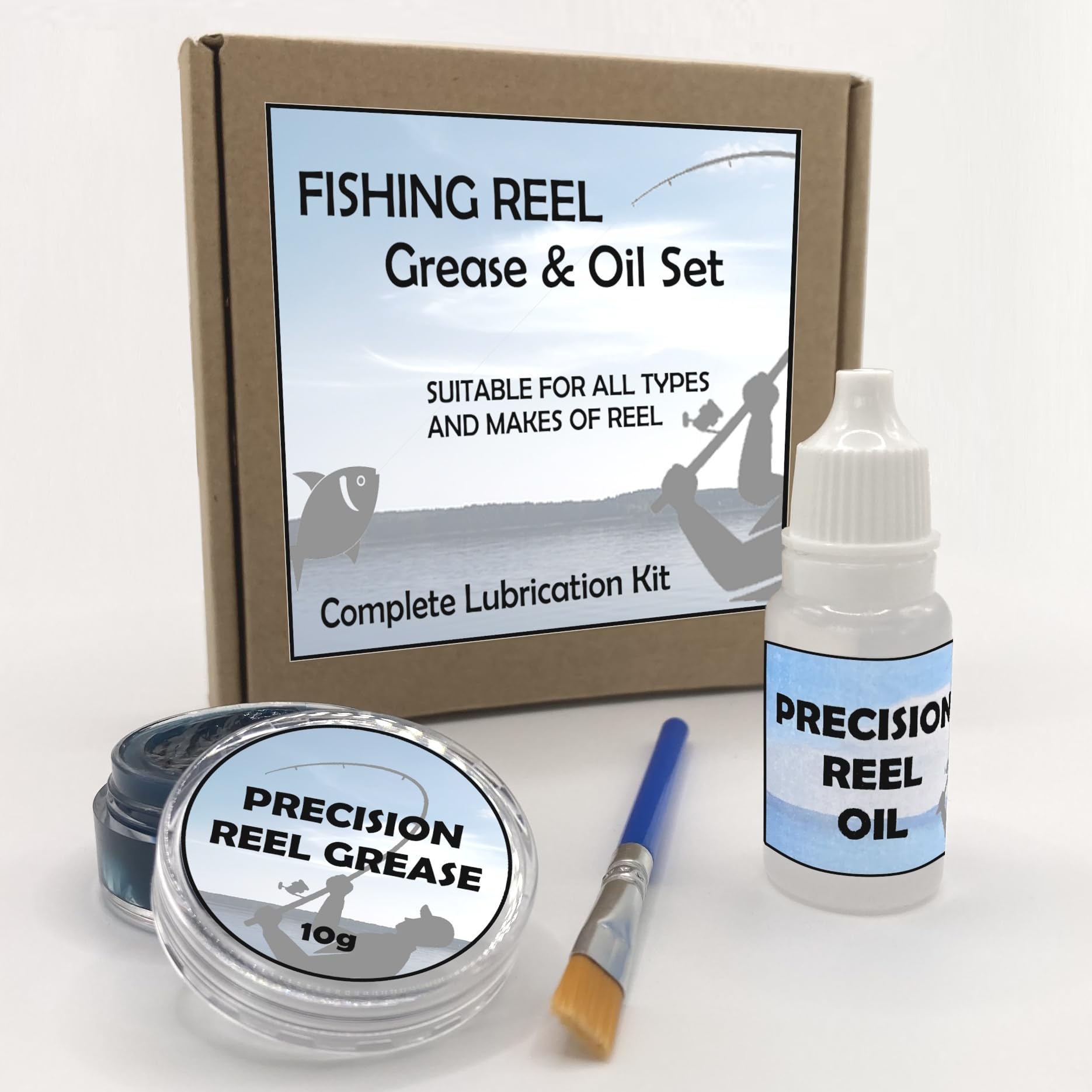 Fishing Reel Grease & Oil Set - Anglers Pack Lubrication Kit - Precision Lube & Brush, Compatible with all Fishing Reels - Front/Rear Drag, QD, Baitrunner, Multiplier - Streamstands
