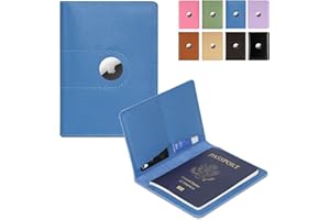 KICOROINY Genuine Leather Passport Holder for Travel Passport Covers with AirTag Slot Passport Wallets for Men Women Family Travel Christmas Gifts, Mens Womens Passport Holder Blue
