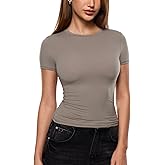 INLYRIC Women's Inbarely Ultra Short Sleeve Tops Crew Neck Double Lined Going Out Slim Fit T Shirts Summer Basic Tees