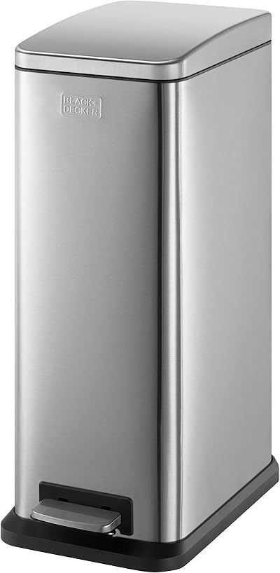BLACK+DECKER 20L Slimline Pedal Bin with Soft Close Lid Stainless Steel
