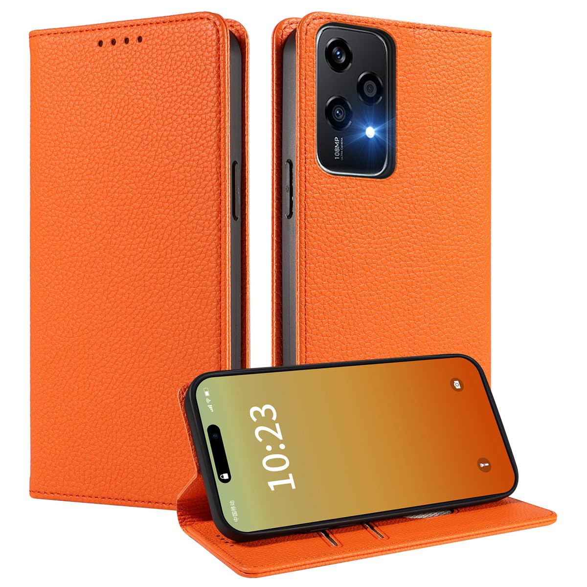 MOJIA Case for Honor 200 Lite 5G, [Strong Magnetic Closure] Premium PU Leather Wallet Case Flip Phone Cover, Card Holder Multifunctional Case. Orange — image 1
