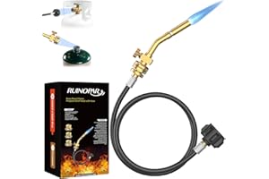 RUINOPAR Propane Torch Head, Mapp Map Gas Torch Kit, Solid Brass Soldering Torch with 5Ft Hose, Fuel by MAPP MAP Pro Propane, Pencil Flame Blow Torch for Soldering, Brazing, Welding