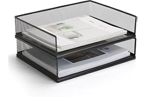 AZFUNN Wire Mesh Letter Trays Paper Tray Desk File Organizer, 2 Pack Stackable Metal Front-Load Documents Tray for Office Supplies File (Transverse)