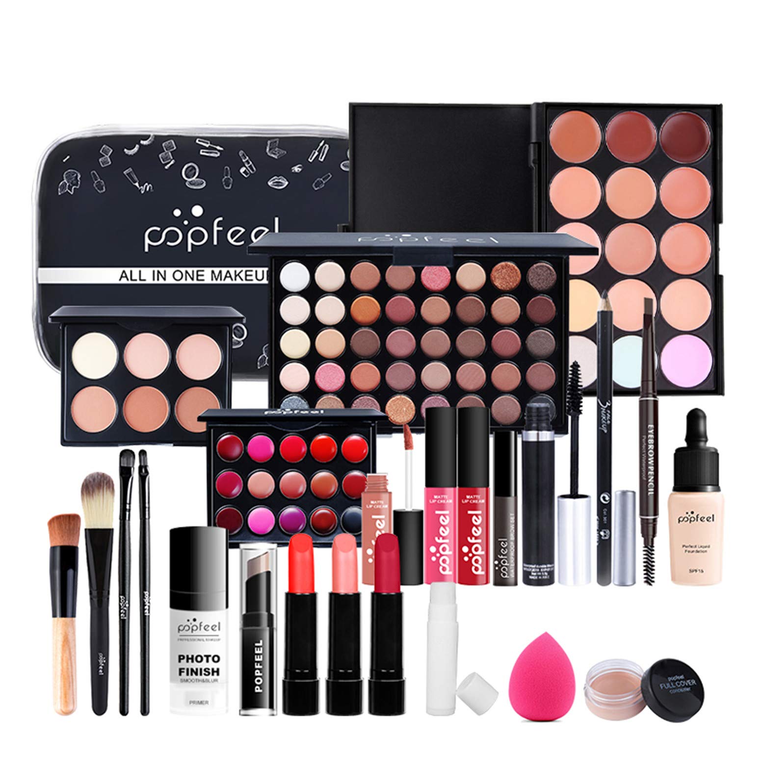 FantasyDay All in One Makeup Kit for Women Full Kit Girls Makeup Gift Sets Xmas Essential Bundle Include Eyeshadow Palette Lipstick Blush Concealer Eyeliner Mascara Foundation Brush Eyebrow Pencil