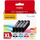 Canon CLI-281 XL Genuine BKCMY Four Color Value Pack, Compatible with TR8520, TS9120,TS8120, TS6120, TS9521C/a, TS9520/a, TS8220, TS6220, TS8320, TS6320, TS702/a, and TR8620/a Series Printers
