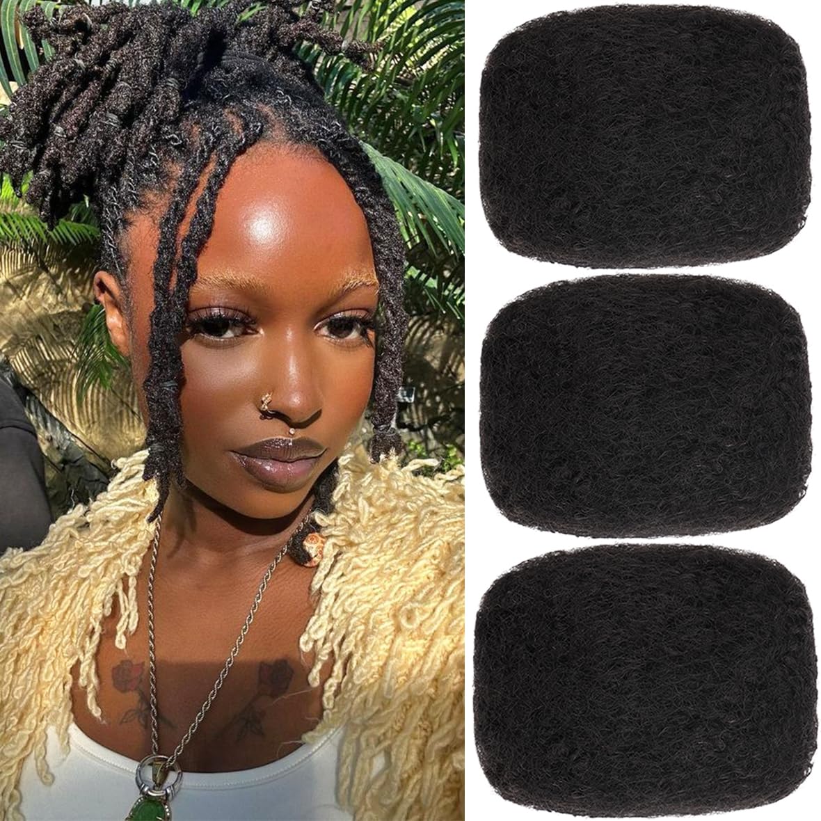 Kackanaa 10-Inch Afro Kinky Curly Human Hair Pack for Dreadlock Extensions: Marley Twist Braiding Hair for Mini Twist & Repair Locs, 30g Each
