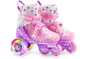 HYKID Toddler Roller Skates, 4 Adjustable Sizes, Fun Illuminating, Safety Three-Point Type, Breathable Upper, Beginners' Roller Skates for Girls Boys Kids