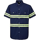 Ousafeve Class 3 Hi Vis Button Up Safety Work Shirts for Men Reflective