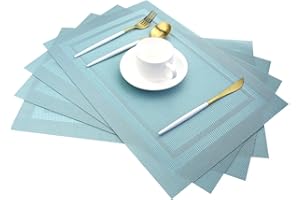 PIGCHCY Placemats,Heat Insulation Non Slip Plastic Placemats,Washable Easy to Clean Woven Vinyl Kitchen Stain Resistant Placemats for Dining Table Set of 4(Sky Blue)