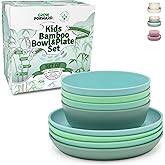 Grow Forward Bamboo Kids Plates and Bowls Sets - 8-Piece Dishwasher Safe Non Toxic Plates for Kids - Reusable Eco Friendly BPA Free Dishes Dinnerware Sets for Children - Rainforest
