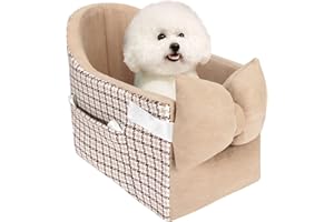 DOREENBOW Dog Car Seat for Small Dog Booster Seat Middle Console Doggie Seat Puppy Car Seat for Small Dogs 0-15 Ibs(Brown)
