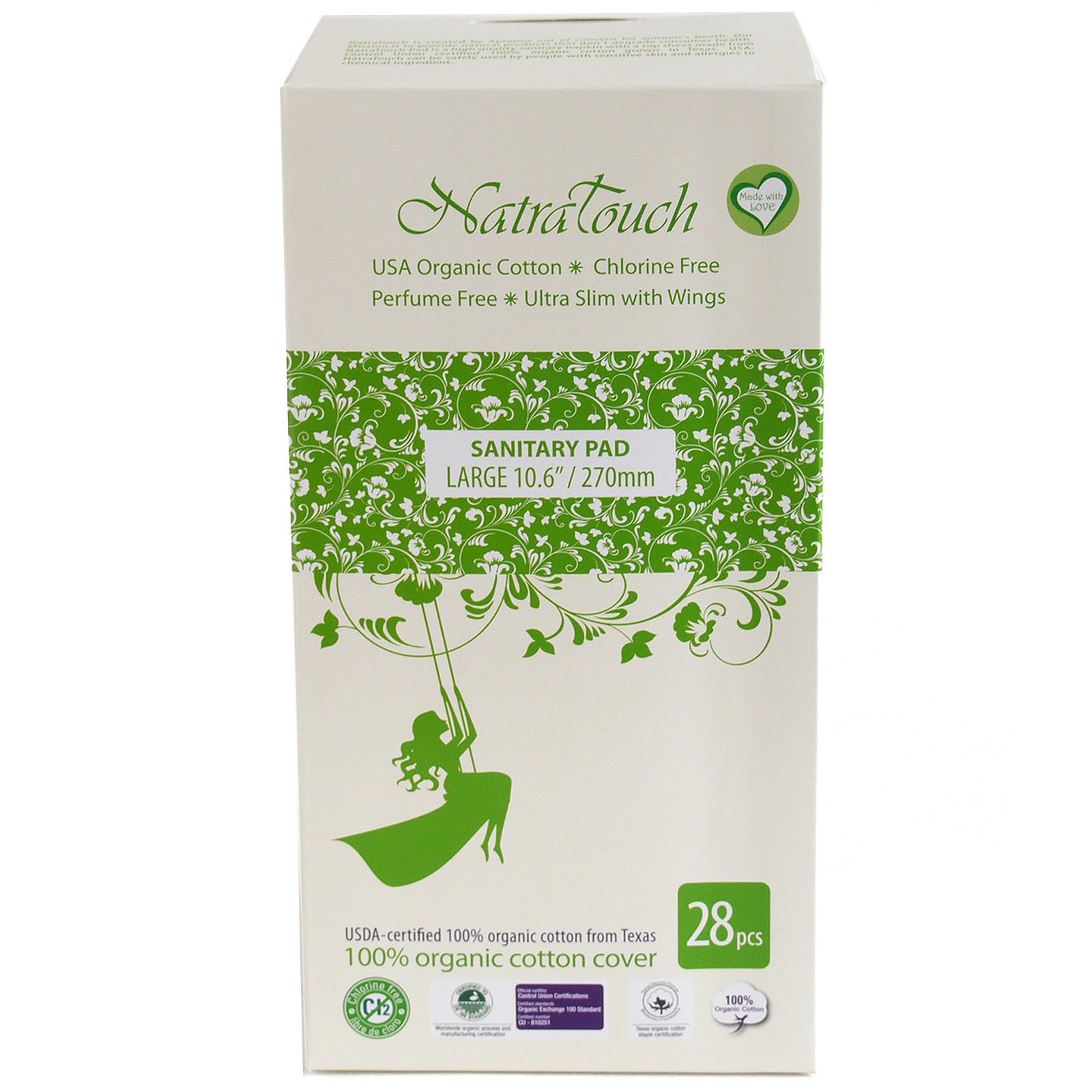 Natratouch Organic Cotton Sanitary Pads Ultra Slim with Wings 28 piece
